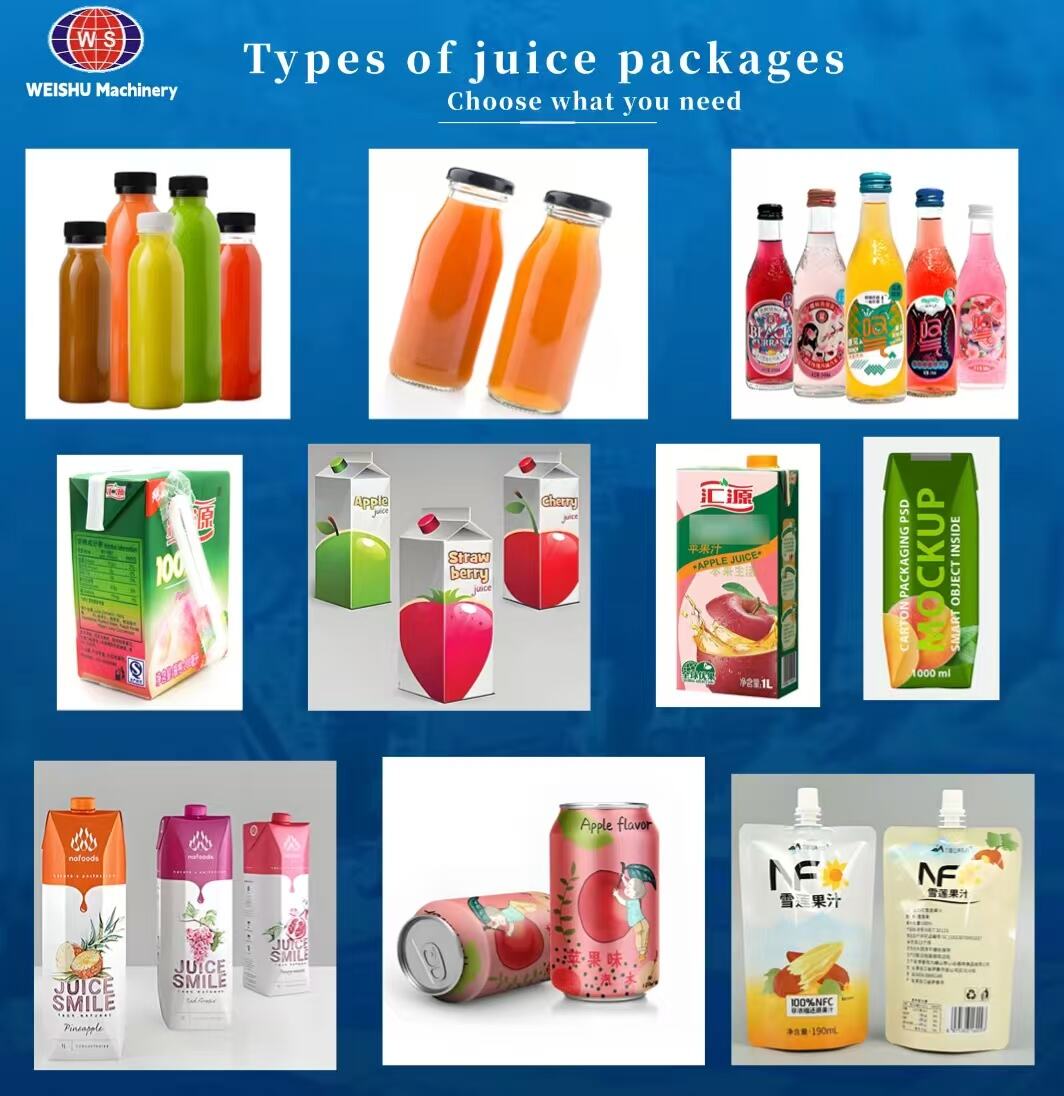 Juice production line finished products and packaging