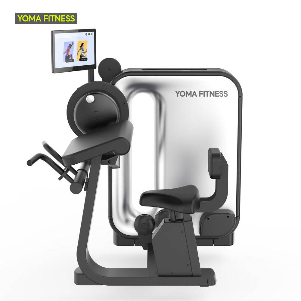Máquina de entrenamiento de fuerza digital inteligente para bíceps y tríceps con IA. Equipo de gimnasio.
