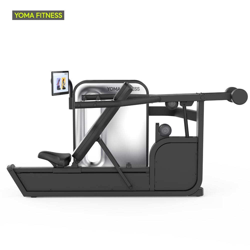 Máquina inteligente de entrenamiento de fuerza digital: press de hombros y press de pecho. Equipo de gimnasio con IA.