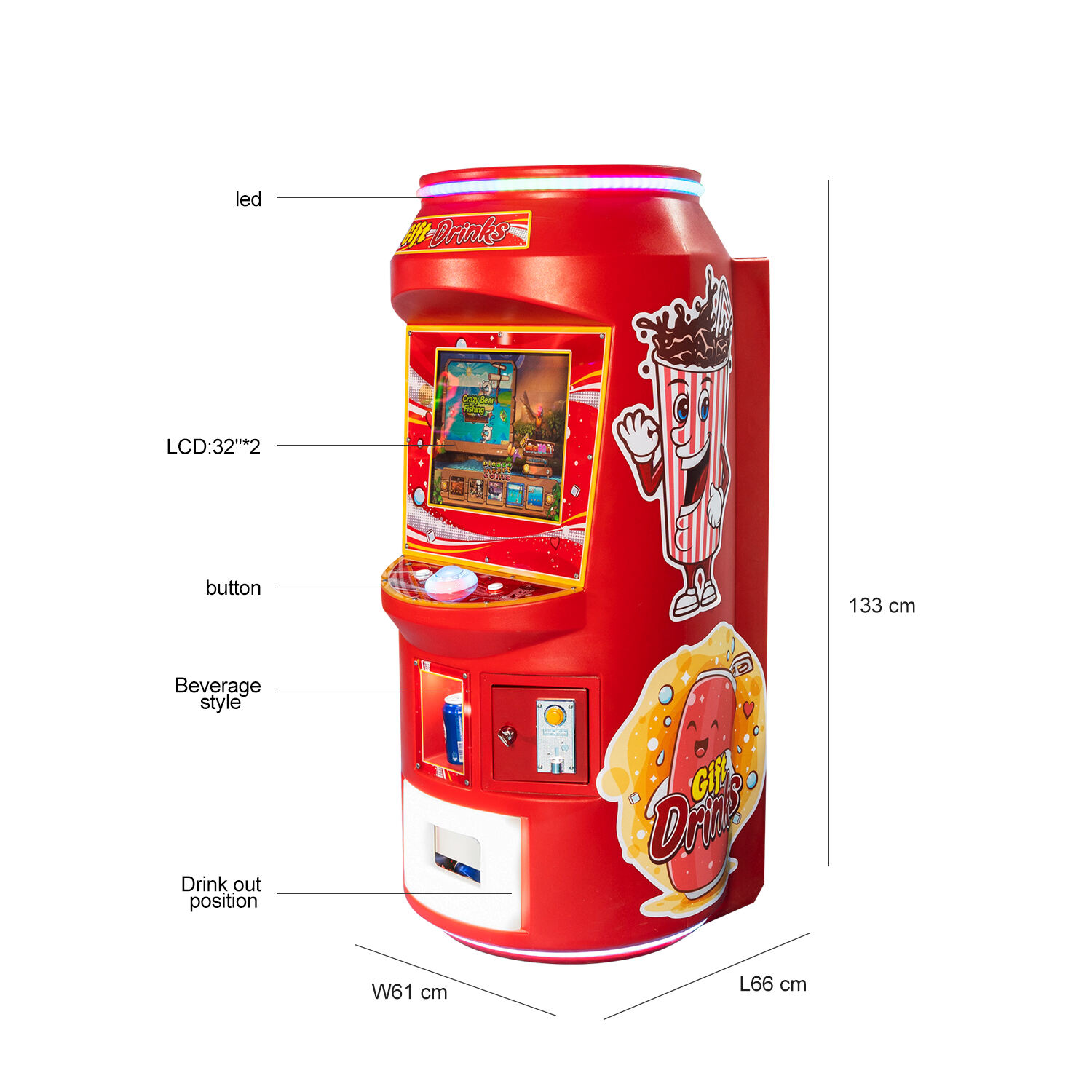 Coin Operated Cola Arcade Prize Gift Vending Kids Video Drink Gift Machine