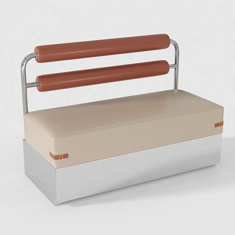 Back-Padded Restaurant Booth – Cream Leather Upholstery with Metal Base