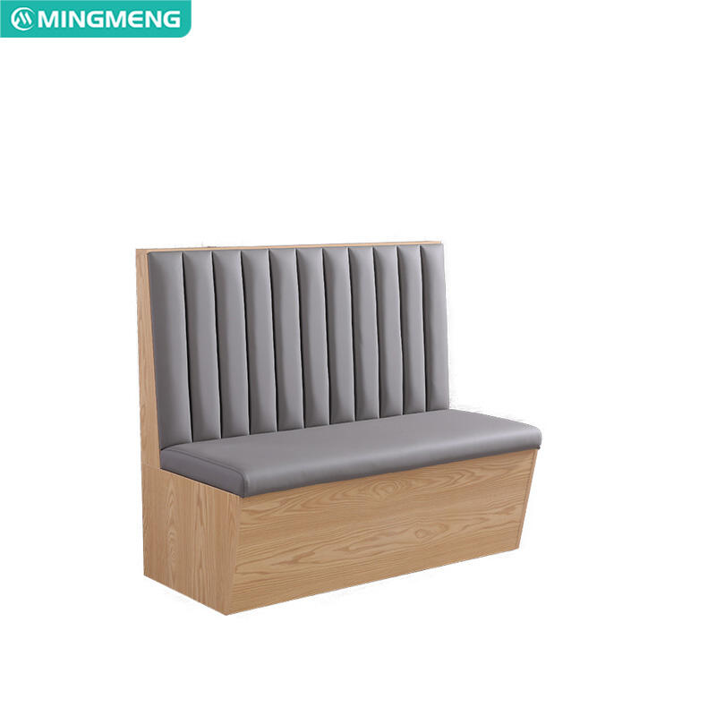 Gray Vertical Channel Back Booth – PU Leather Seat with Wood Base for Restaurants