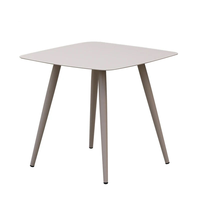 Modern Square Outdoor Metal Table – Beige Top with Slim Metal Legs