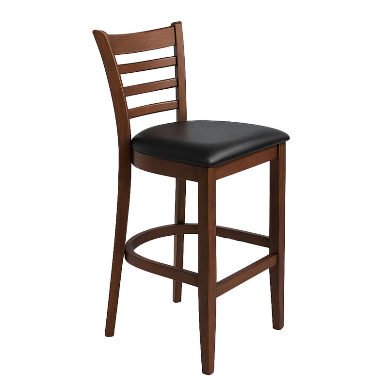 Solid Wood Bar Stool with Ladder Back – Black PU Leather Seat for Restaurants and Bars