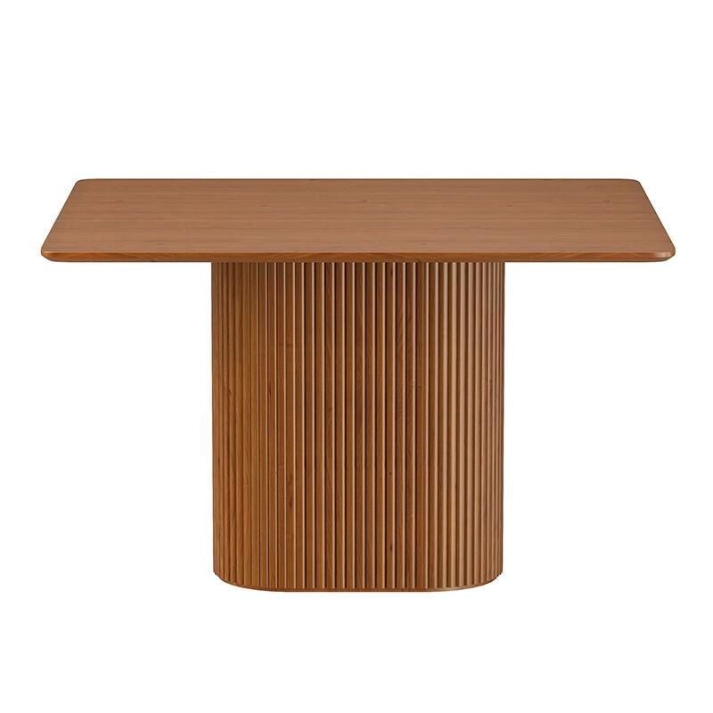 Vertical Fluted Wood Dining Table – Modern Design with Rounded Edges