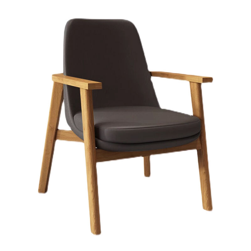 Wooden Frame Retro Leisure Coffee Armchair – Black Upholstery with Wooden Armrests