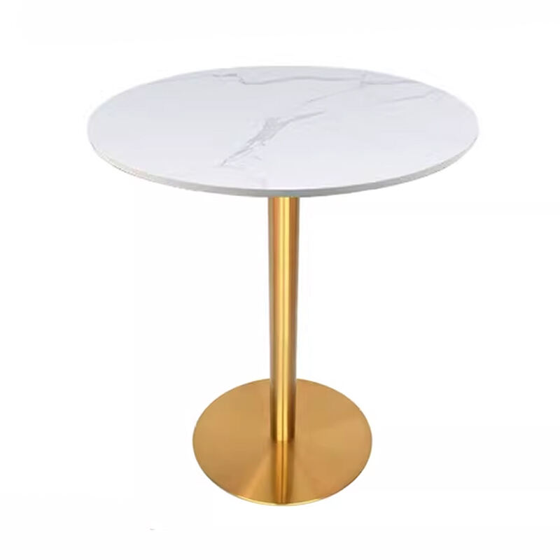 Round Slate Marble Dining Table Top – Elegant White with Natural Veining