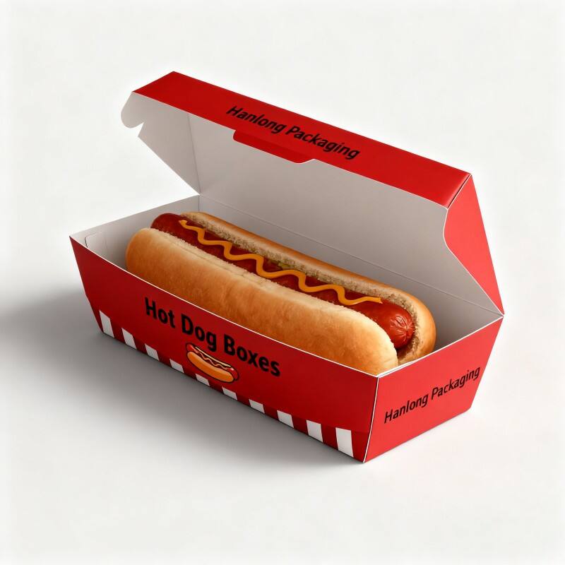 Grossist tilpasset logo sandwich, friterte pølser, matpapiremballasje boks, hot dog take away matboks, engangspizzaskiver
