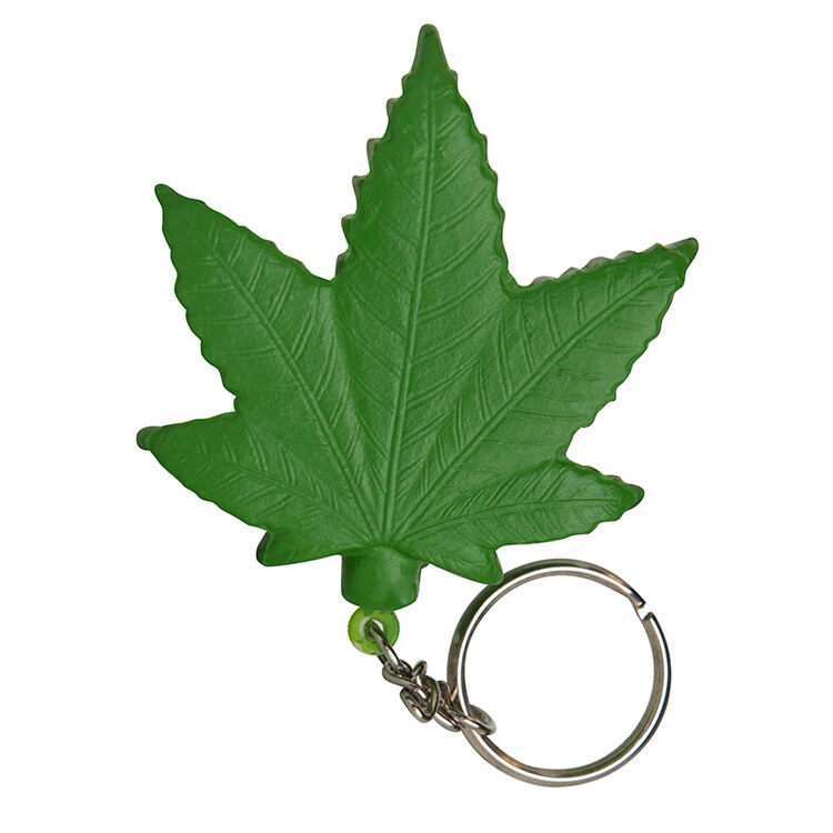 Aangepaste Logo PU-geheue spons Blad vorm Sleutelhanger Anti-stres Speelgoed Bal vir Promosie Geskenk