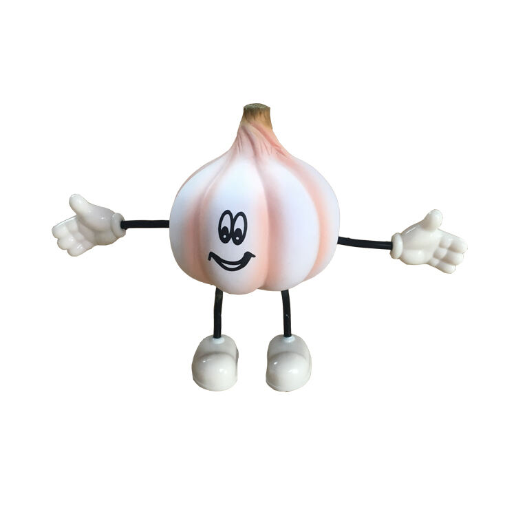 Promosie Aangepaste Groente PU Knoffelvormige Schaum Anti Stresbal met Buigbare Arms & Bene vir Voorsiening & Distribusie