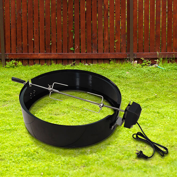 شواية باربكيو خارجية سوداء، مزودة بمحرك دوار تلقائي، تدعم التخصيص حسب المنتج، تبحث عن وكلاء