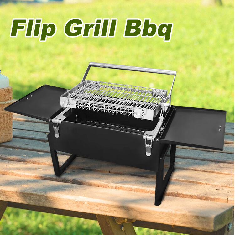 フリップグリル BBQ - ブラック ポータブルで軽量、折りたたみと収納が
