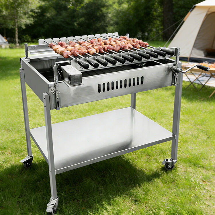 cypriotse bbq roestvrij staal — commerciële barbecue spiesen voor buitengebruik met verstelbare hoogteketting, Cypriotse barbecuegrill