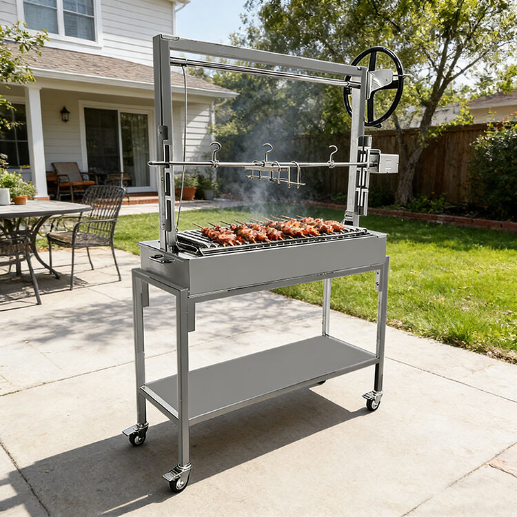 Stainless Santa Maria Grill-Commercial outdoor barbecue with adjustable barbecue mesh height and electric motor, Argentine style barbecue grill