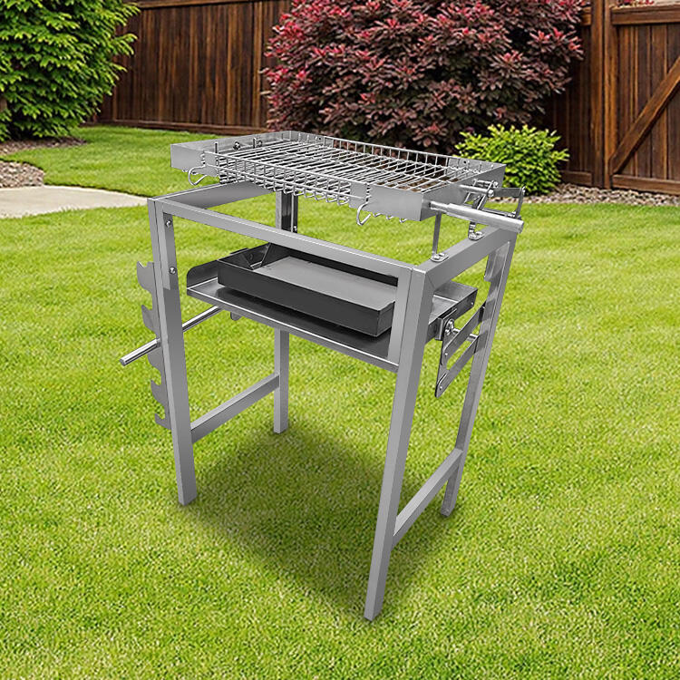 ʼN Handmatige roestvrye staal oopklapbraaier vir kampeer, geskik vir buite-gebruik en aanpasbaar.