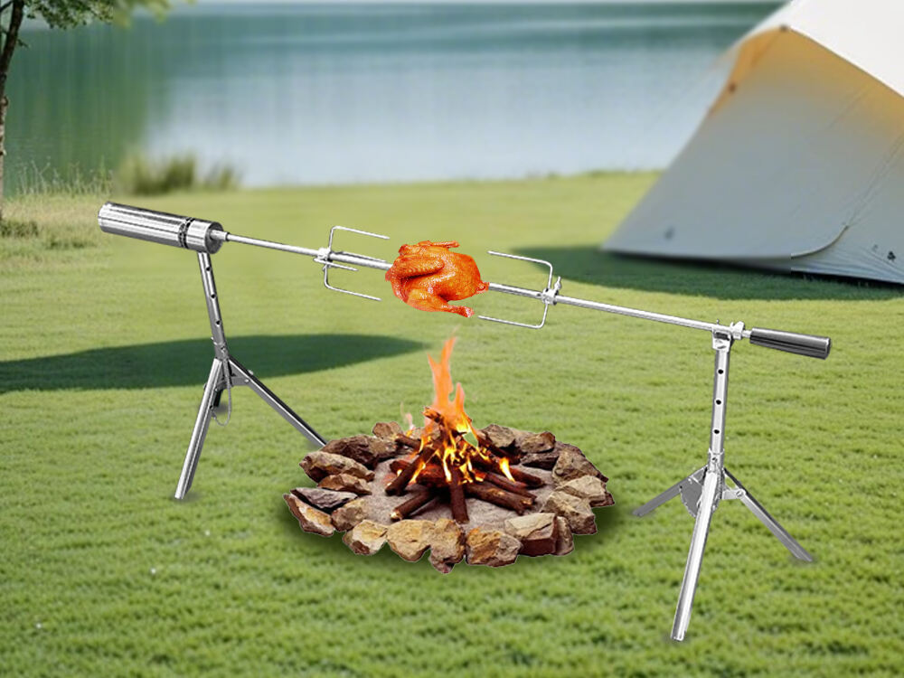 Camping Portable Charcoal Grill: Rotating BBQ Grill for Effortless Outdoor Flavor