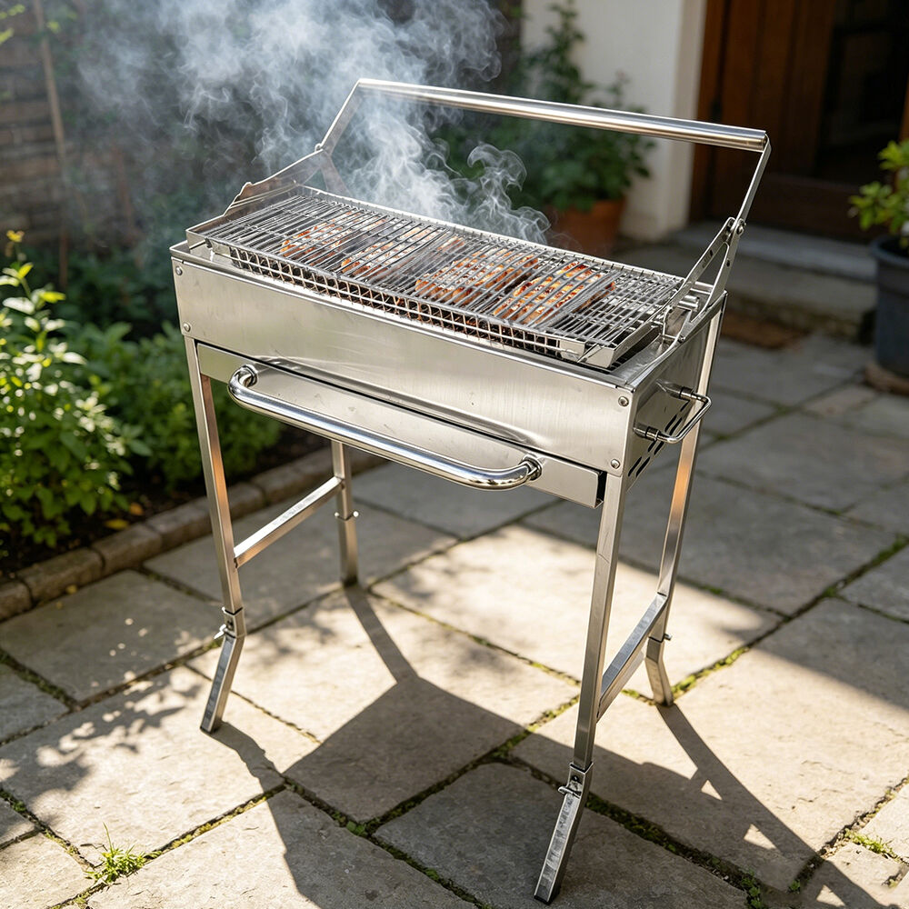 This 2-in-1 barbecue grill features a flip-up design, stainless steel grill rack, adjustable height, attractive appearance, easy cleaning, and supports customization