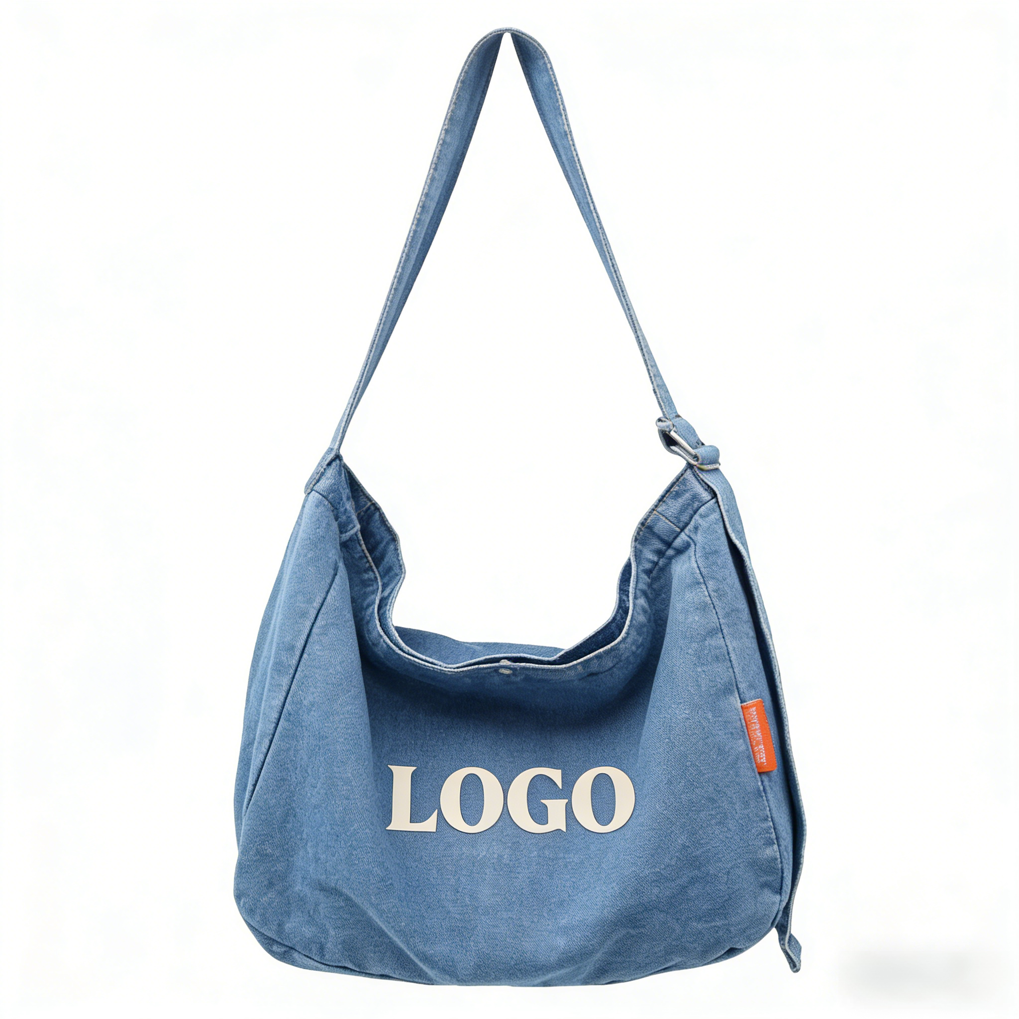 Customized denim bag: Vintage washed denim shoulder bag: Factory direct sales with Logo embroidery/printing support