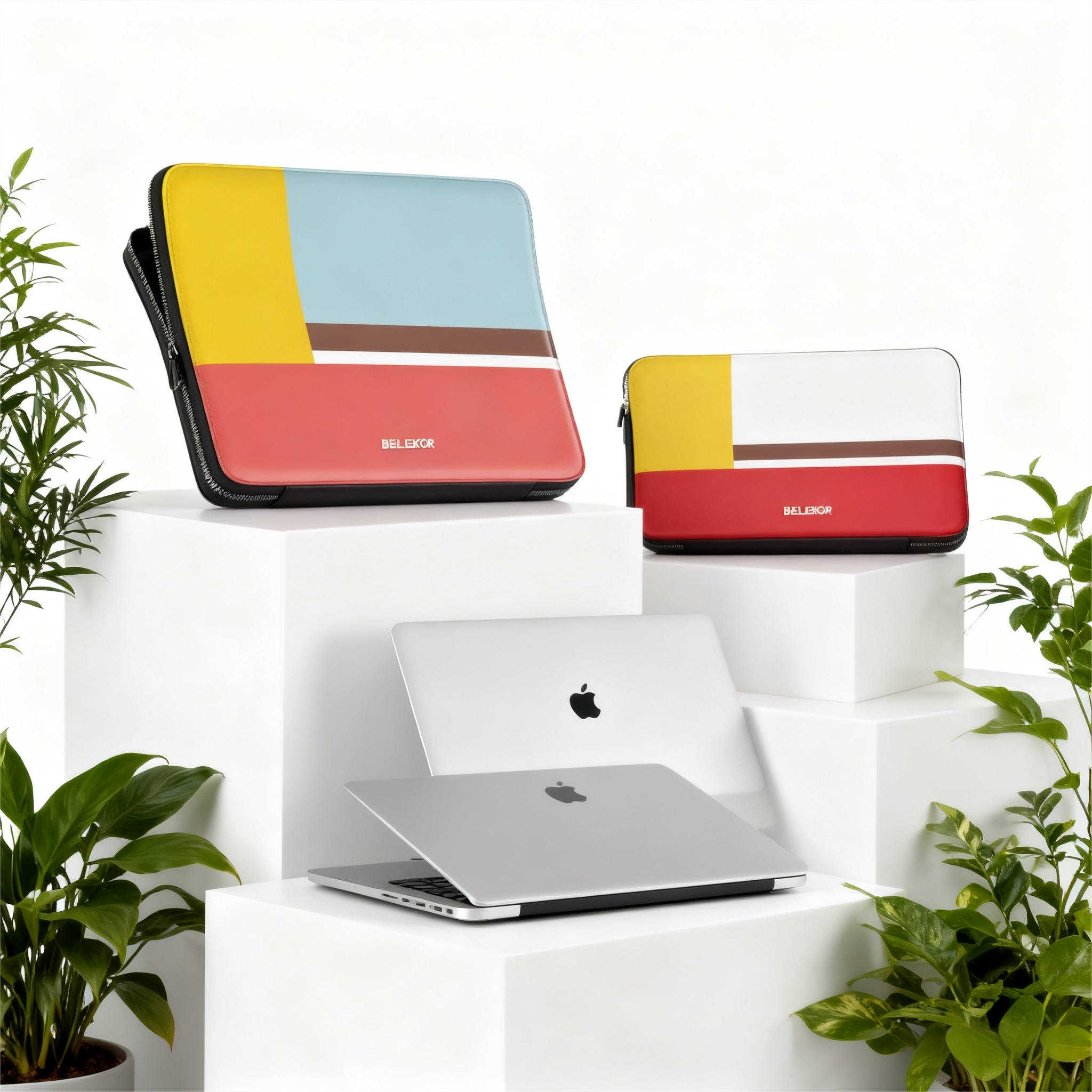 BELLEKOR Custom PU Leather Laptop Sleeve 13-14 inch | Premium Snap-On Folio Cover | Multi-Color Logo Deboss Available