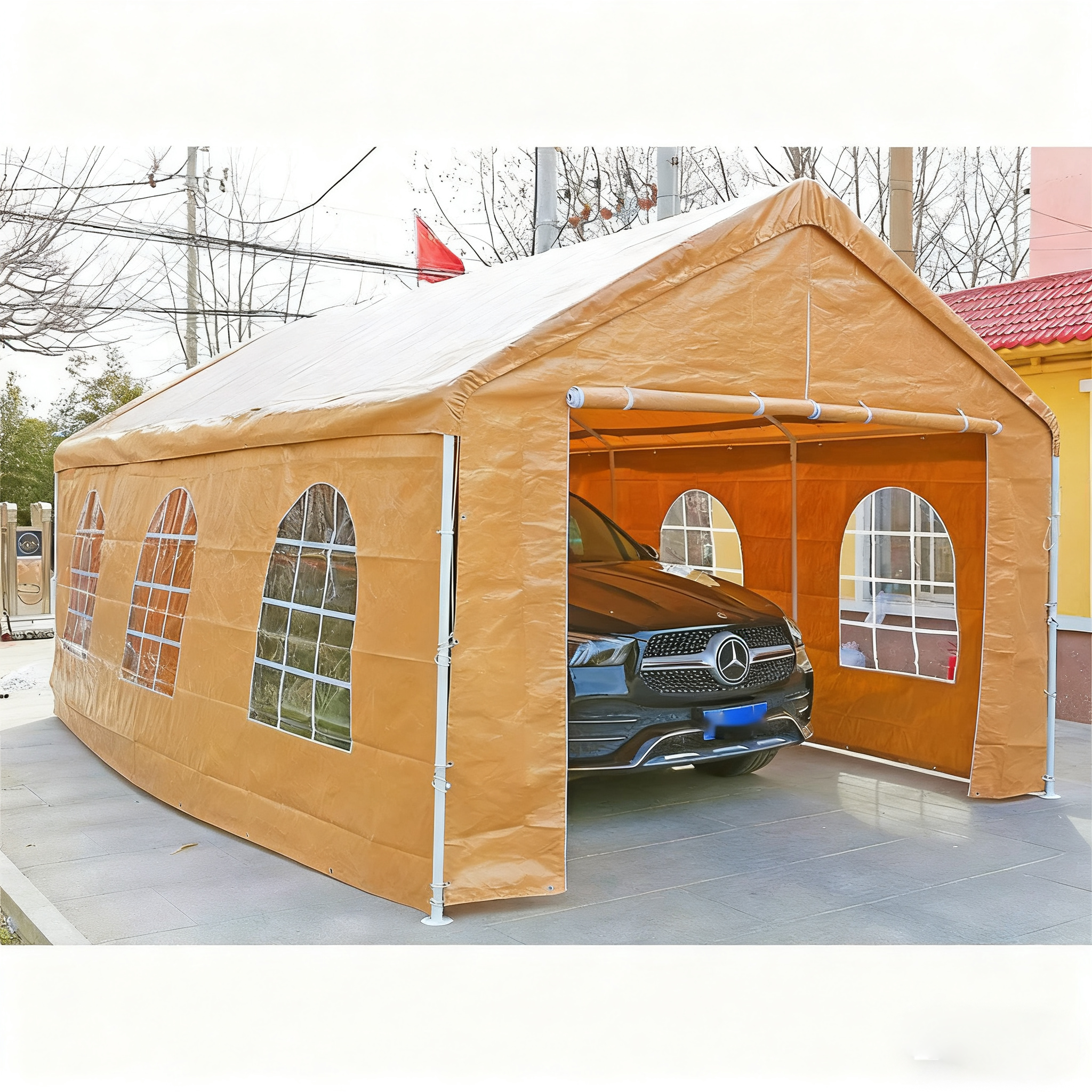 Carpinete Plegable Metálico Portátil 10x20, Cobertizo Desplegable para Coche, Pergola para Estacionamiento, Cobertizo Portátil para Uso Doméstico o como Almacén