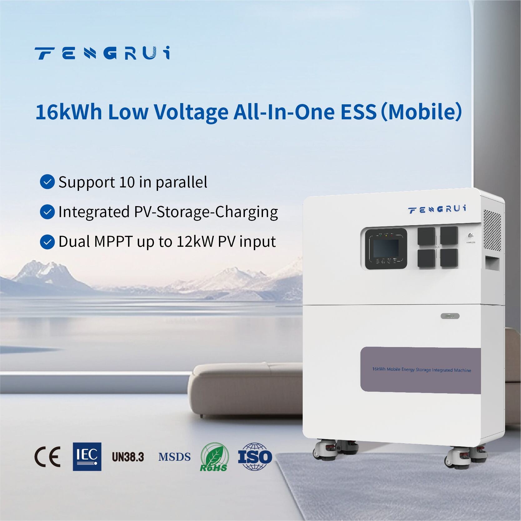 16kWh Single Phase PV-Storage-Charging All-In-One Mobile Residential ESS