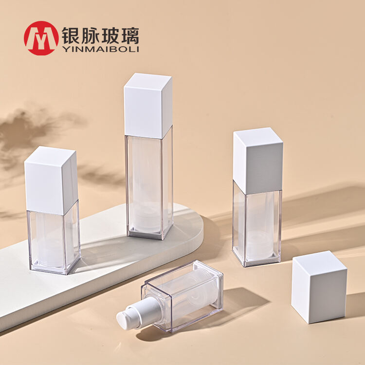 Luxury 20ml 30ml 50ml empty plastic square cosmetic packaging lotion airless pump bottle