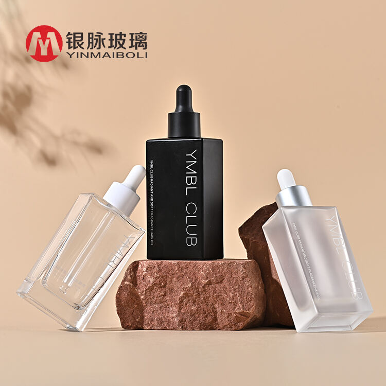 New 60ml Matte Black Frosted Square Flat Rectangular Skincare oil dropper bottle cosmetic face hair serum spray pump bottle