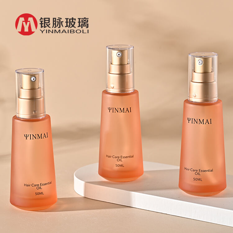 High quality colorful glass 50ml cosmetic lotion oil liquid foundation bottle packaging with Press pump