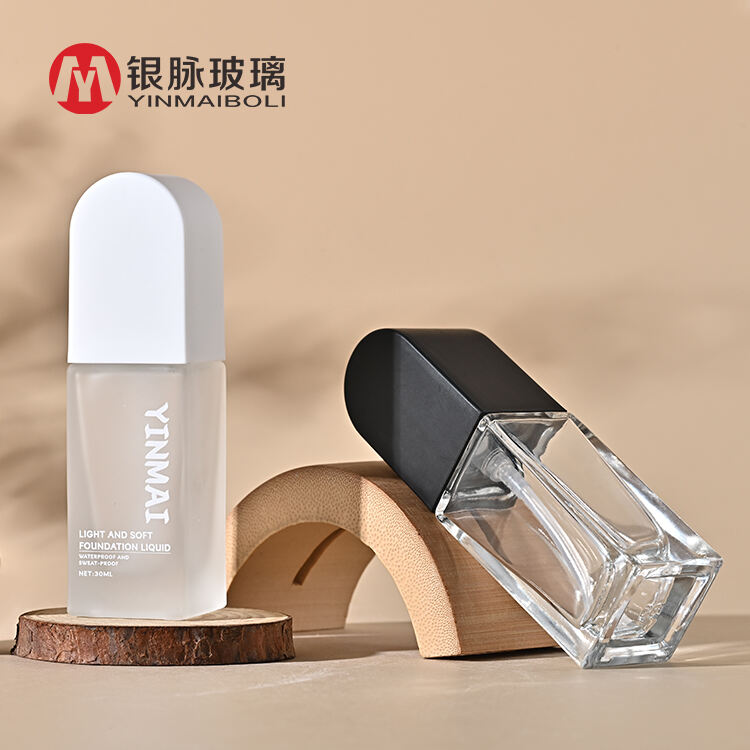 Square Luxury Custom Printing 1oz 30ml Empty Container Packaging Glass Foundation Bottle With Pump