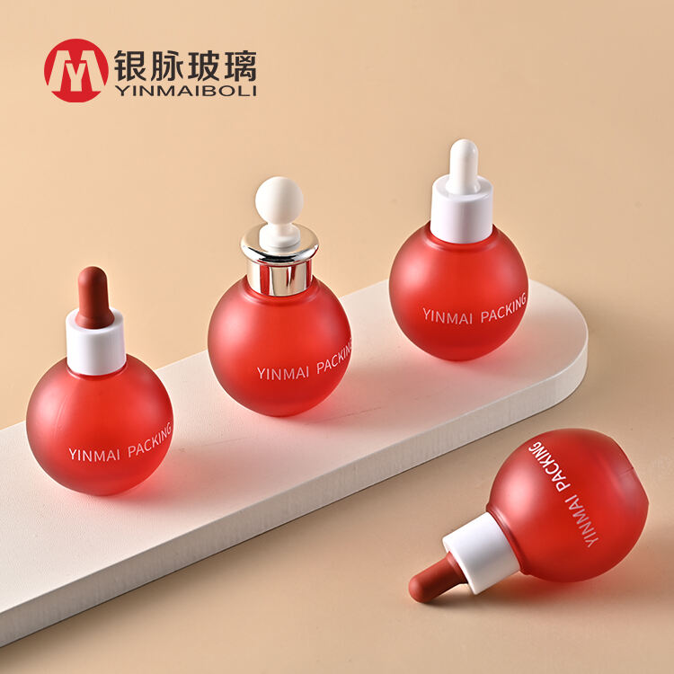 30ml 50ml Red Spherical Glass Dropper Bottle for Cosmetics Empty Essential Oil Container Customized Logo Cosmetic Packaging