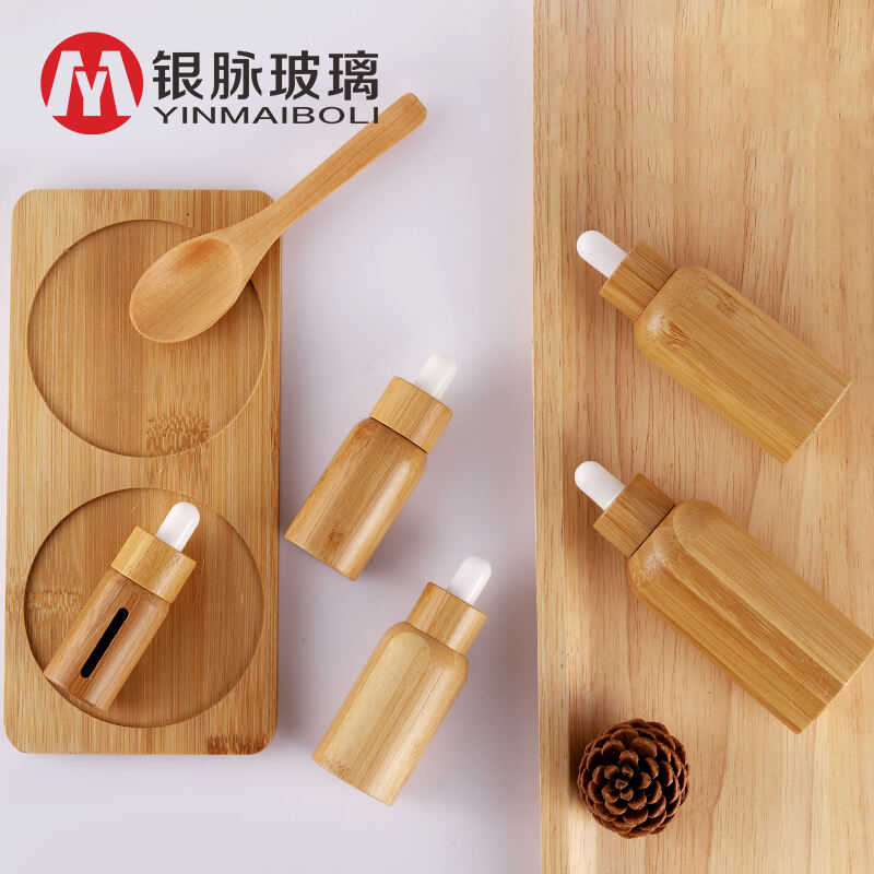 Tawny facial essence 10ml 20ml 30ml essential oil bottle cosmetic bamboo wood essential oil dispenser glass bottle with dropper