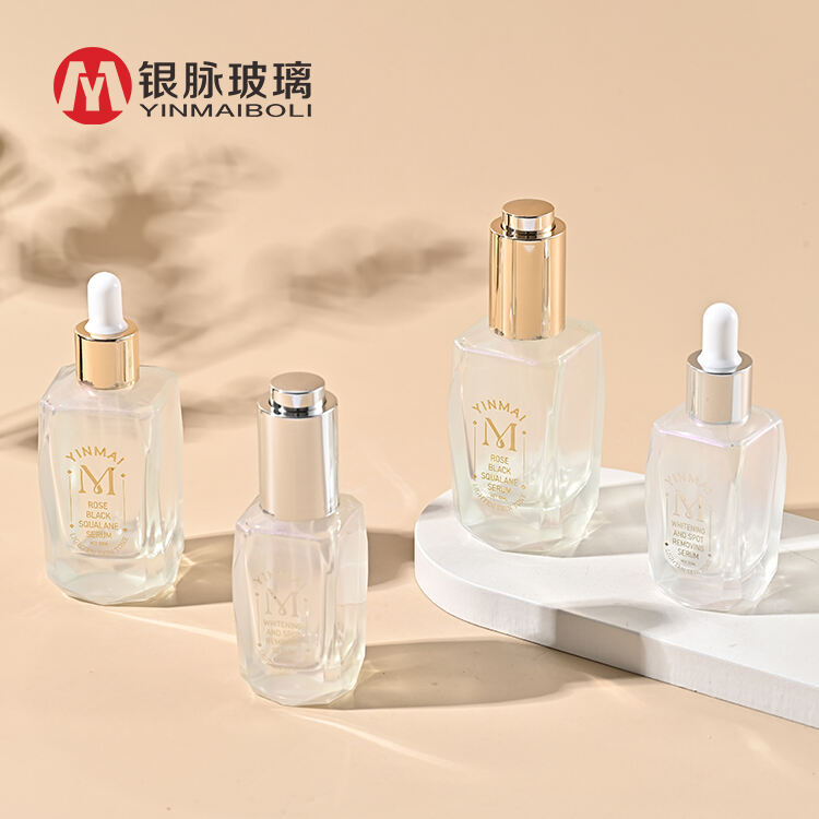 Luxury 30ml Square Edge Glass press dropper Bottle for Skincare Serum Packaging