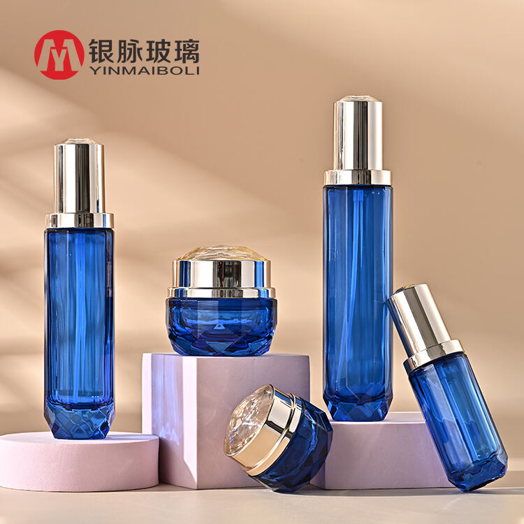 Custom 40ml 100ml 120ml Blue Cosmetic Bottle Packaging Empty Lotion Bottles Sets And 30g 50g Cream Jars