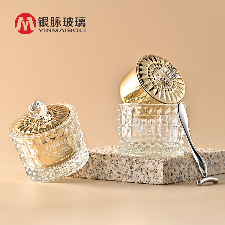 Luxury Custom Cosmetic Packaging Empty 50g Glass Diamond Cream Jar