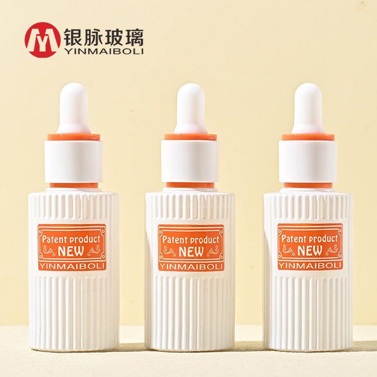 Custom white glass 1oz 30ml Serum bottle Skincare Packaging face Essential Oil Moisture Dropper Bottles for cosmetic