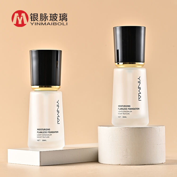 Cosmetic packaging custom logo BB cream lotion pump frosted 30ml glass liquid empty foundation bottle