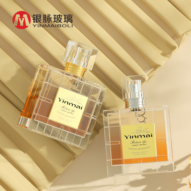 Wholesale 50ml brand square high-grade glass perfume empty bottle with customized lid