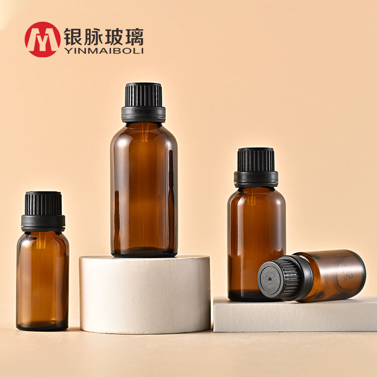 Amber glass essential oil bottle 5ml 10ml 15ml 20ml 30ml empty cosmetic bottle 50ml 100ml with tamper-proof plastic cap