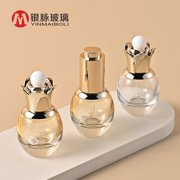 Customized logo empty gradient gold skincare serum bottle 20ml round luxury glass hair face oil dropper bottle