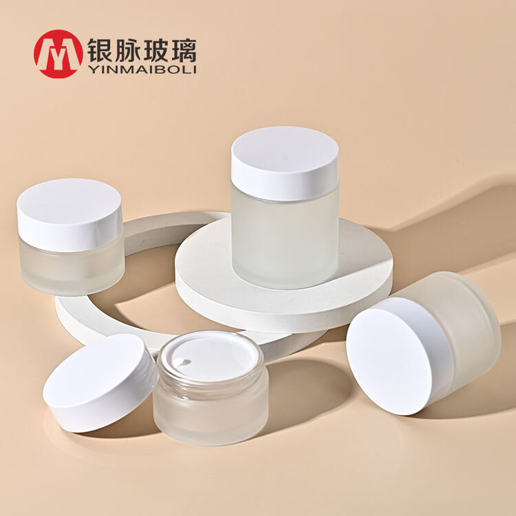 80g 100g 150g 200g frosted round shape containers glass cosmetic face cream jars with white lids