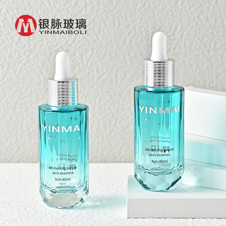 Custom 40 ml 1 oz empty thick bottom pipette packaging serum gradual blue private label long oil glass dropper bottle