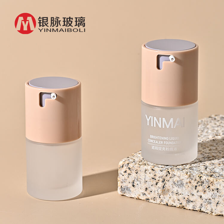 High quality frosted glass 30ml cosmetic lotion oil liquid foundation bottle packaging with Press pump