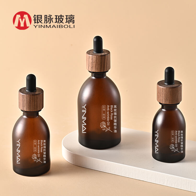 Amber Glass Dropper Bottle 30ml 50ml 100ml UV Protection Essential Oil Bottles with Custom Logo Cosmetic Packaging