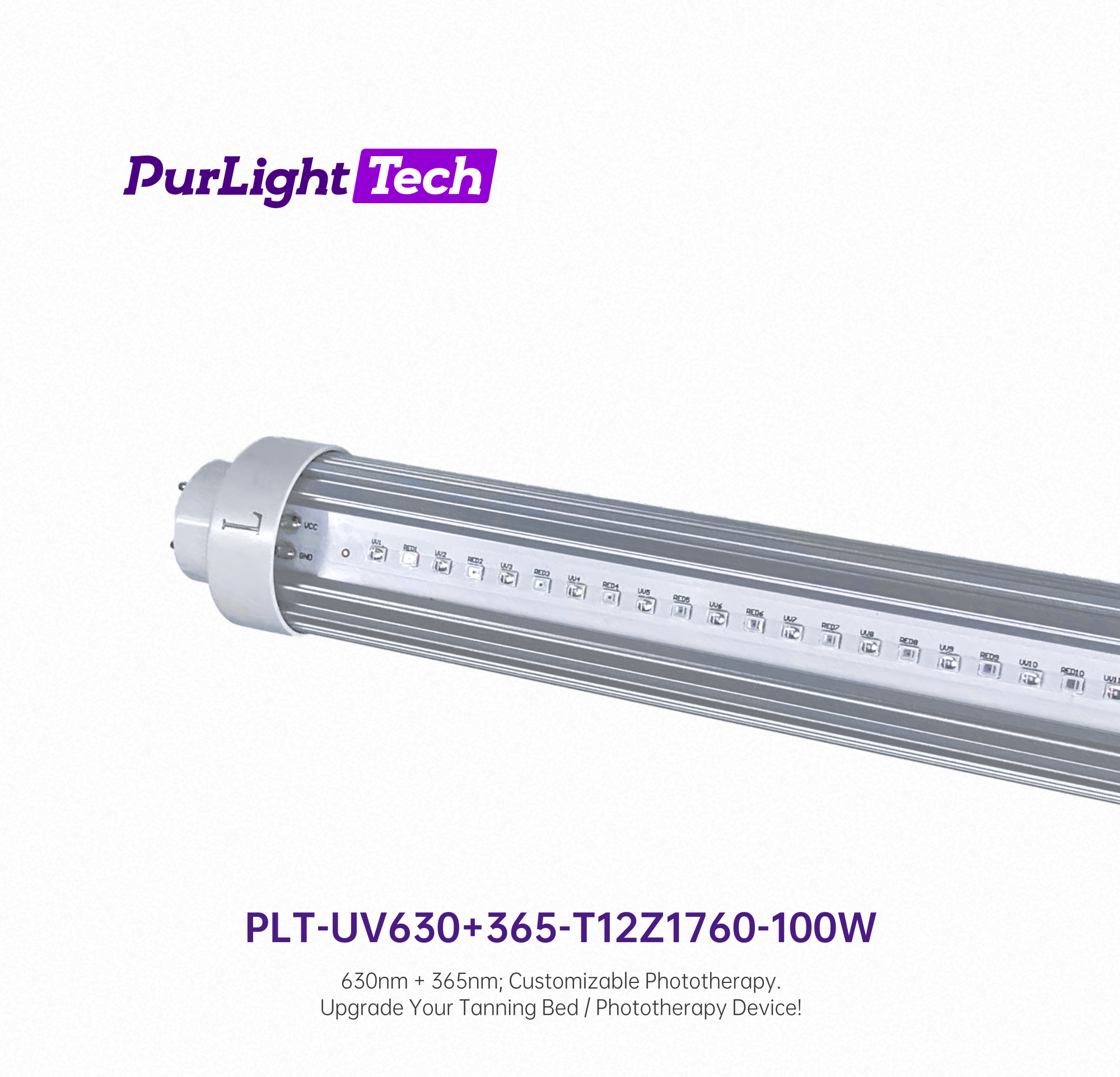 1760mm T8 100W Red LED 630nm UVA 365nm UV LED Tube for Phototherapy