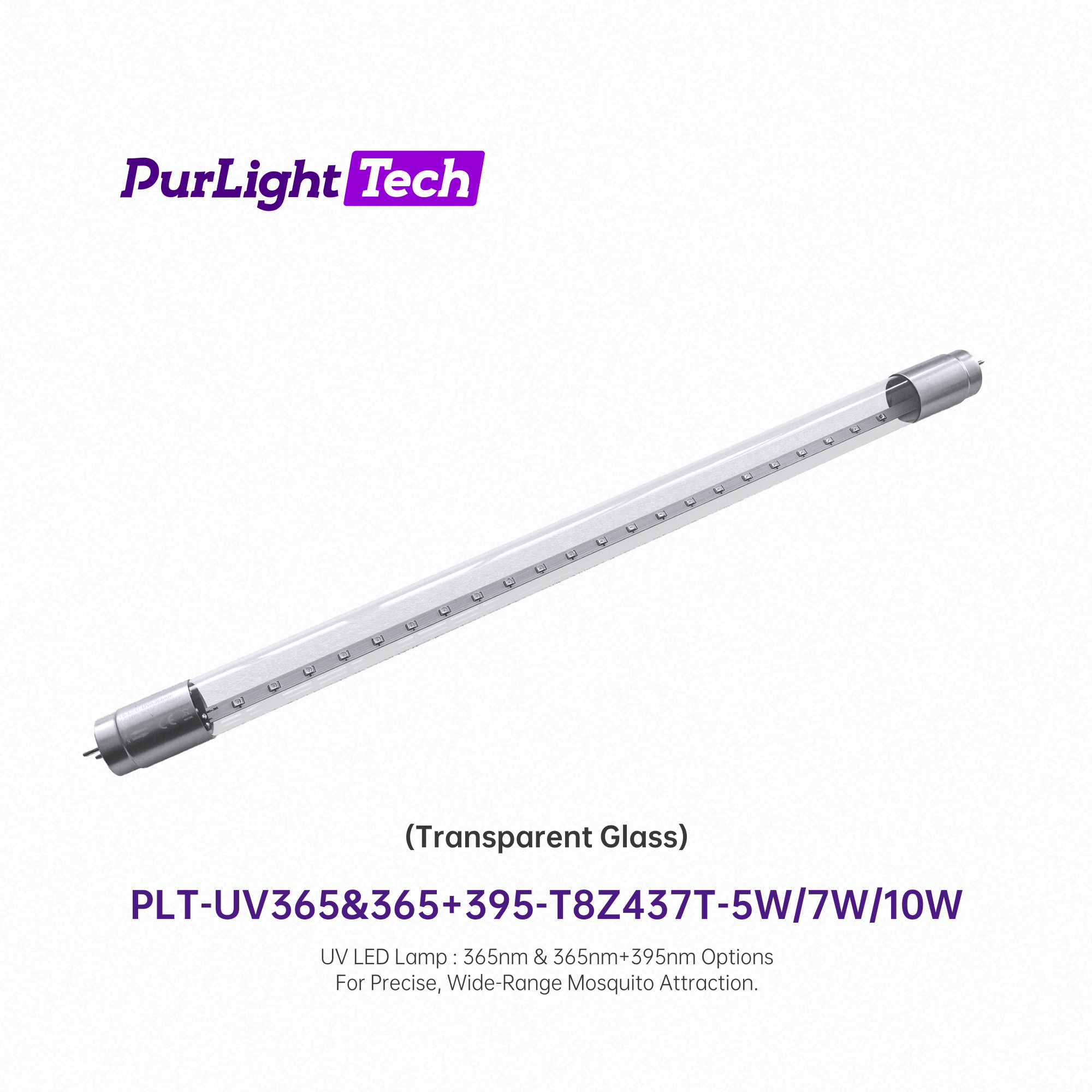 Tube LED insecticide T8 UVA 365nm 395nm 5 7 10W 437mm en verre transparent pour lampe anti-moustiques UV