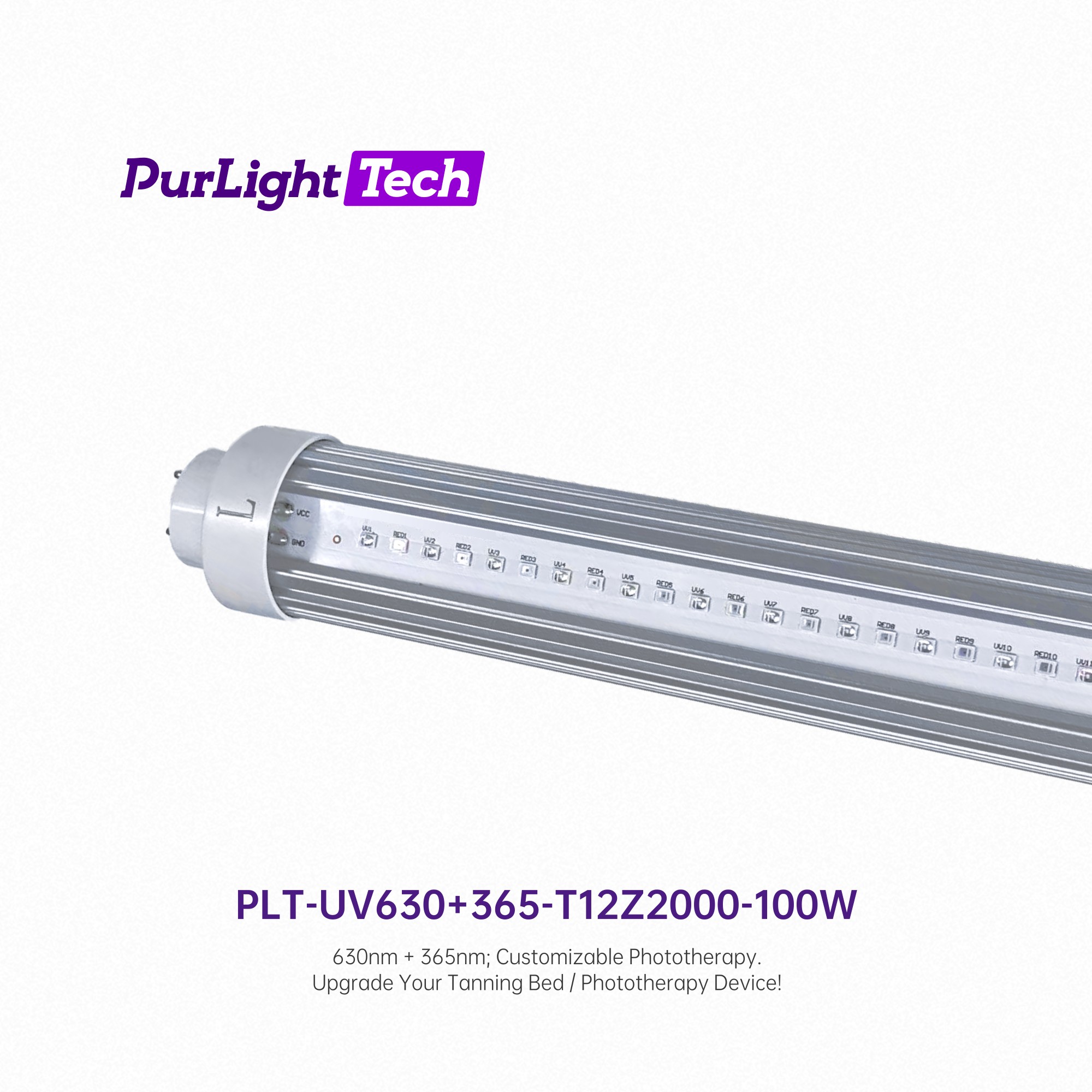 2000mm T8 100W Red LED 630nm UVA 365nm UV LED Tube for Phototherapy
