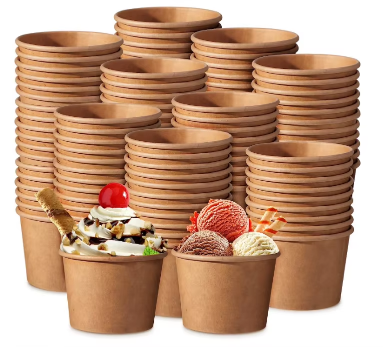 Kraft Paper Ice Cream Cups for Party Disposable Treat Paper Cups Dessert Snacks Sundae Yogurt Container Wedding Birthday Party