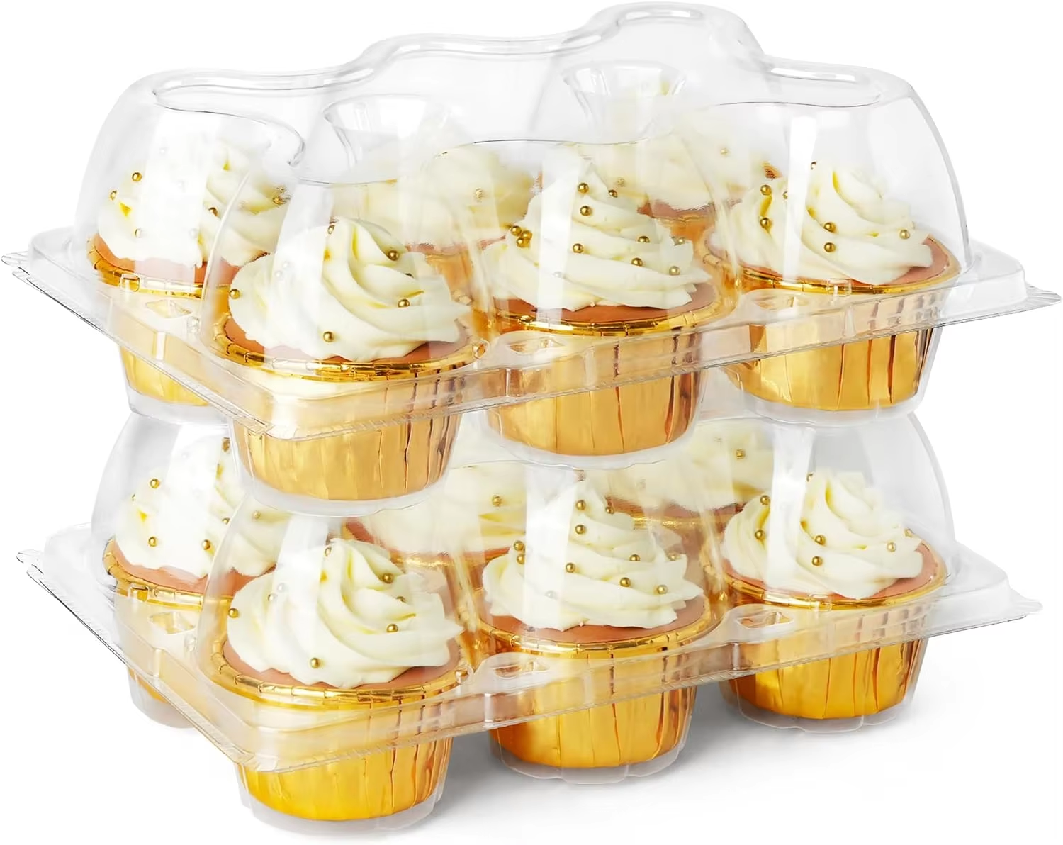 Cupcake Boxes 6 Count 50 Pack Plastic Muffin Holders with Tall Dome Lid Disposable Cupcake Carriers BPA Free Standard Size
