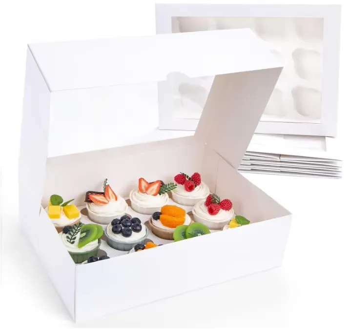 White Paper Cupcake Box for Birthday Holiday Party Bakery Cake Packaging Boxes Cake