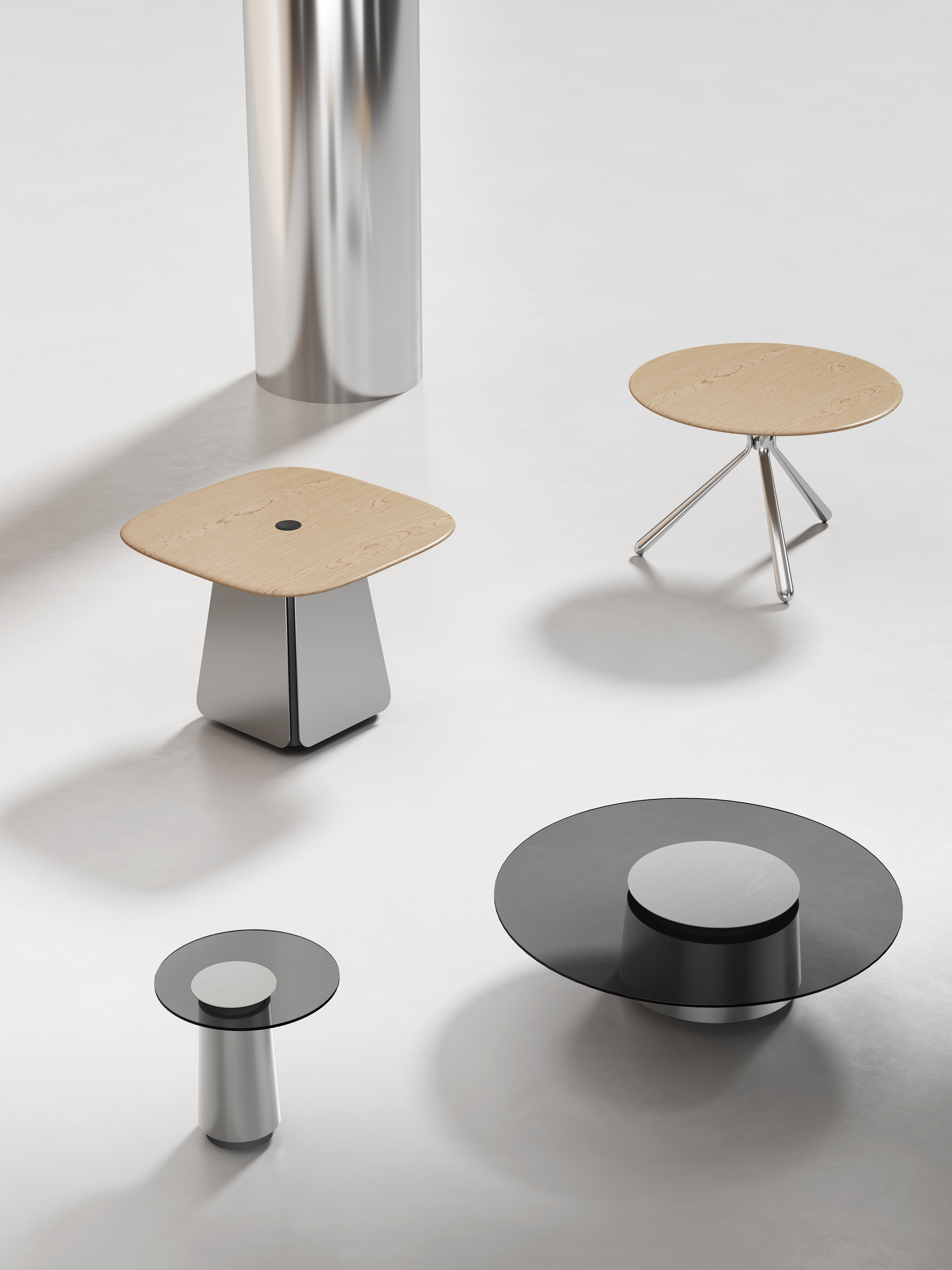 Modern Square Meeting Coffee Table with Built-in Grommet, Light Oak Veneer Top & White Tapered Base, Office Reception Side Table